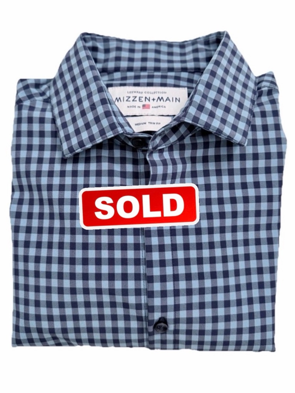 Mizzen + Main Blue & Navy Check Leeward Medium Trim Fit, Long Sleeve Shirt, EUC